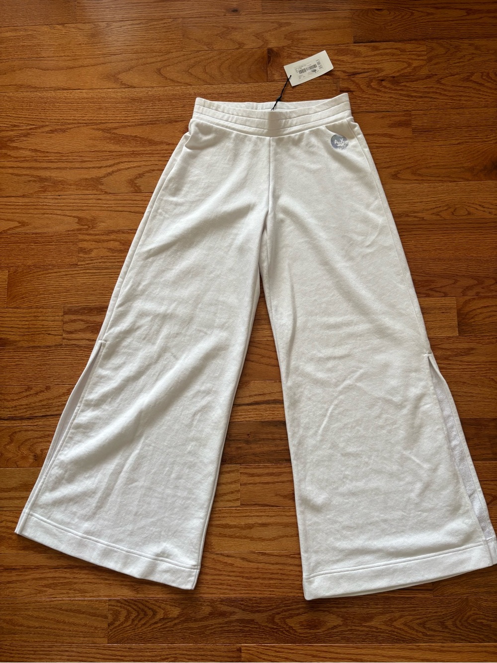 NWT Armani Exchange AX Wide Leg Terry Sweatpants w/ side slit Off White Size S
